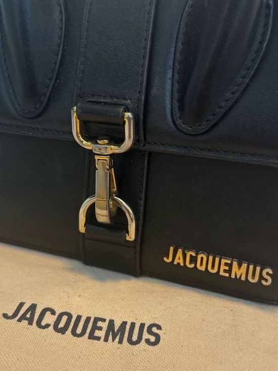 Jacquemus Handbags - Jacquemus Black Leather Messenger Bag with Gold Hardware